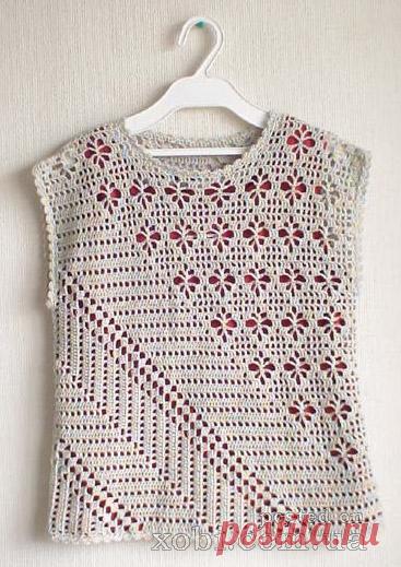 футболка без рукавов с рисунком по диагонали