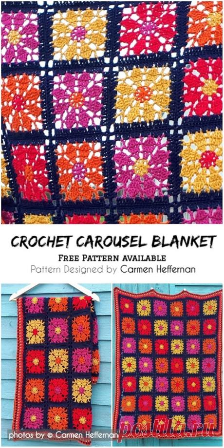 Crochet Carousel Blanket Pattern #crochet #crochetblanketpattern #crochetlove #yarn #stitch #howtocrochetblanket #blanketcrochet