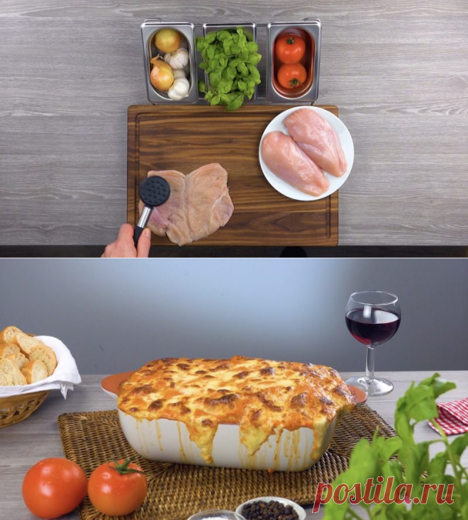Шницели из куриных грудок, запеченные в пикантном соусе с сыром. Просто мечта!