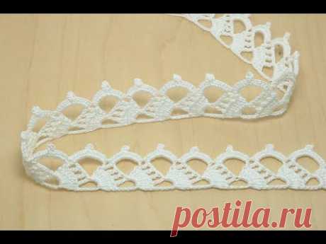 Ленточное кружево кайма вязание крючком  Crochet Lace Braid Ribbon Tape Tutorial