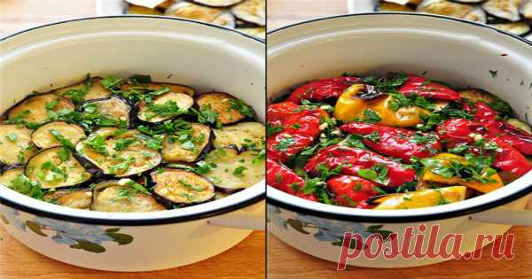 Закуска из маринованных баклажанов и перцев-гриль