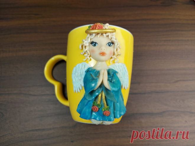 Hand-made товароы: декор кружки ангел из полимерной глины. купить у мастера без наценок!