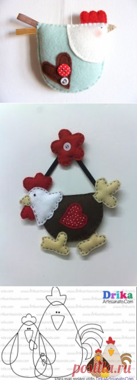Курочки и петушки из фетра или шаблоны для аппликаций
