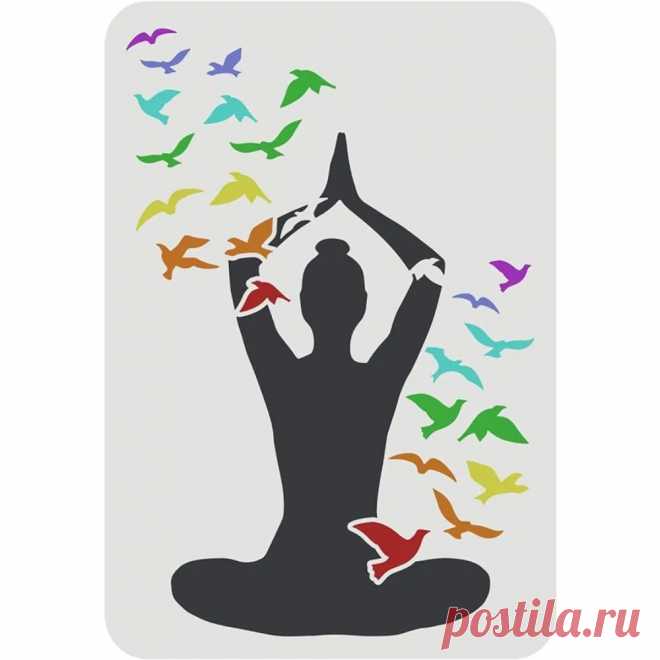 Yoga Pose Schablone 11,7x8,3 Zoll wieder verwendbare Yoga Zeichnung Schablone Frauen üben Yoga Schablone Yoga und fliegende Vögel Schablone - AliExpress