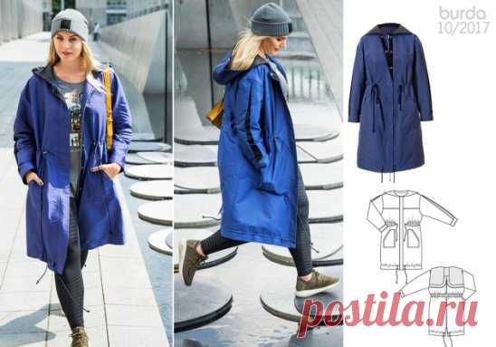 Парка с капюшоном на молнии, Burda 10/2017, Выкройка №: 125
Такая вещь понравится всем! Сшитая из двухцветной непромокаемой ткани, снабженная раскладывающимся капюшоном на молнии, вместительными накладными карманами, кулисками со шнурами вокруг талии и по низу, эта парка обеспечит комфорт в любую погоду. Деталь под складку на каждом рукаве отделана черной репсовой лентой.
Размеры 44-52
Вам потребуется: Полиэстеровый шанжан (лицевая сторона которого синяя, а изнаночная ― черная) 3,70–3,70–3,70–