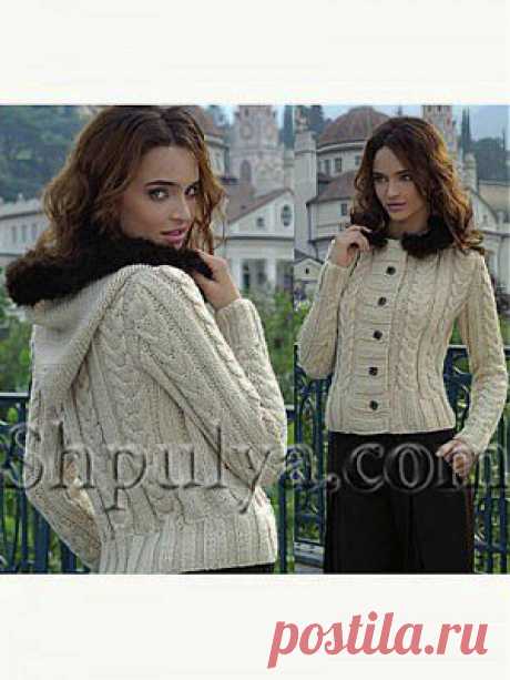 Белый жакет с узором  &quot;косы&quot;, вязаный спицами — Шпуля - сайт о вязании