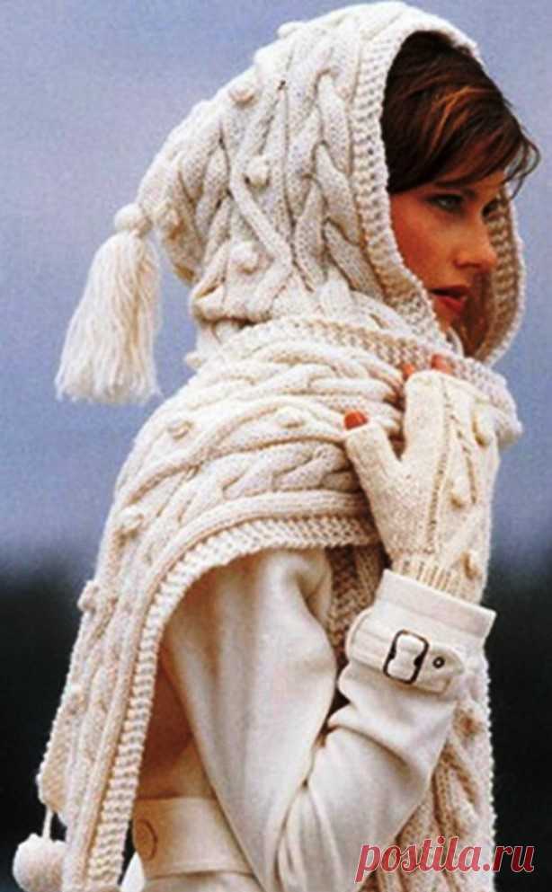 Как связать капюшон спицами для начинающих 🥝 вязаный капор, шарф, схемы с описанием