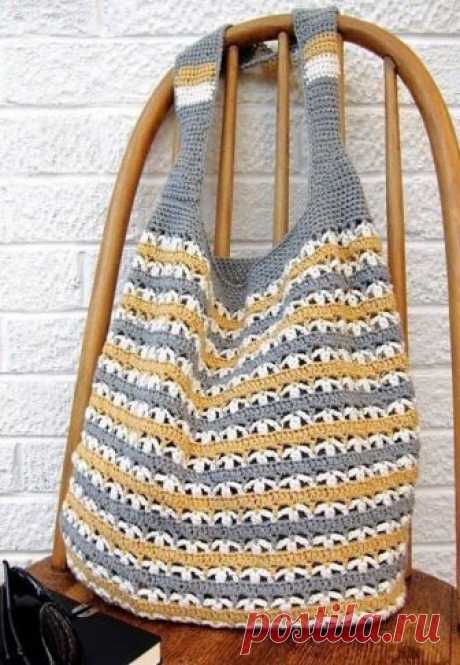 Стильная сумка-мешок из хлопковой пряжи. Крючком. Схема узора. / knittingideas.ru