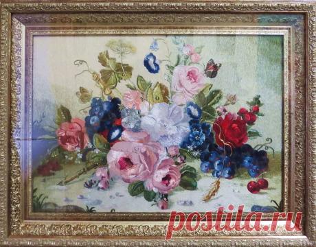 Вышивка гладью: натюрморт с розами и виноградом (выставка мастериц-вышивальщиц) :: Ирина Лушагина – Социальная сеть ФотоКто Фотография №5011545 в рубрике «Арт». Автор: Ирина Лушагина