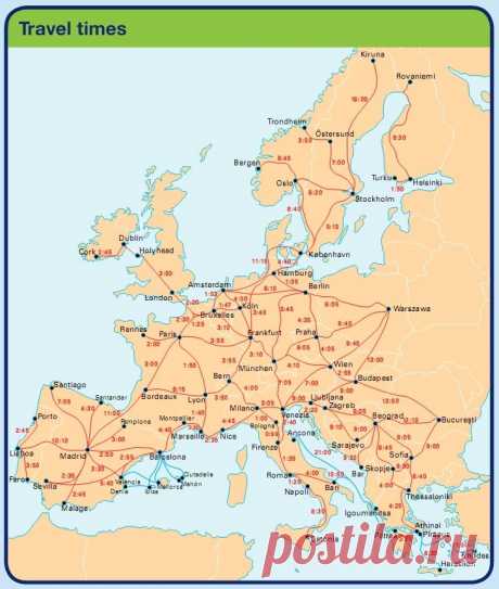 How cool - Travel times (by train) for getting around Europe!  |  Pinterest: инструмент для поиска и хранения интересных идей