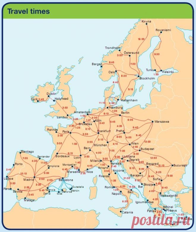 How cool - Travel times (by train) for getting around Europe!  |  Pinterest: инструмент для поиска и хранения интересных идей
