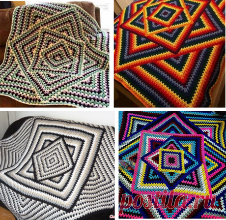 Вяжем шикарные пледы крючком по мотивам бабушкиного квадрата - 9 примеров со схемами и множество идей цветовых схем | МНЕ ИНТЕРЕСНО | Яндекс Дзен