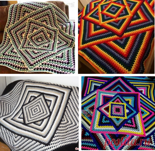 Вяжем шикарные пледы крючком по мотивам бабушкиного квадрата - 9 примеров со схемами и множество идей цветовых схем | МНЕ ИНТЕРЕСНО | Яндекс Дзен