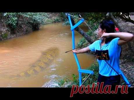 Amazing Girl Uses PVC Pipe Compound BowFishing To Shoot Fish -Khmer Fishing At Siem Reap Cambodia