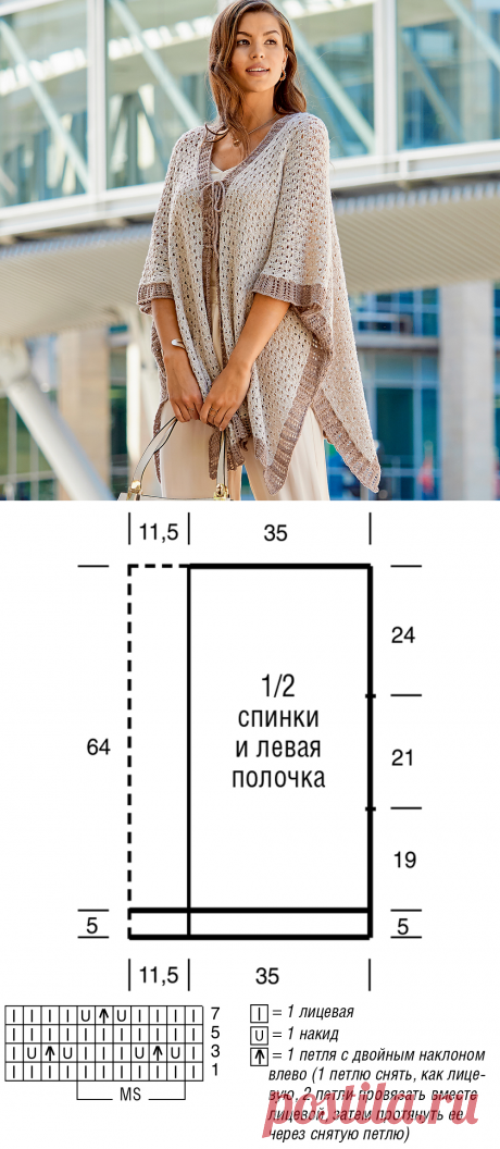 Жакет-накидка с шнуровкой - схема вязания спицами с описанием на Verena.ru