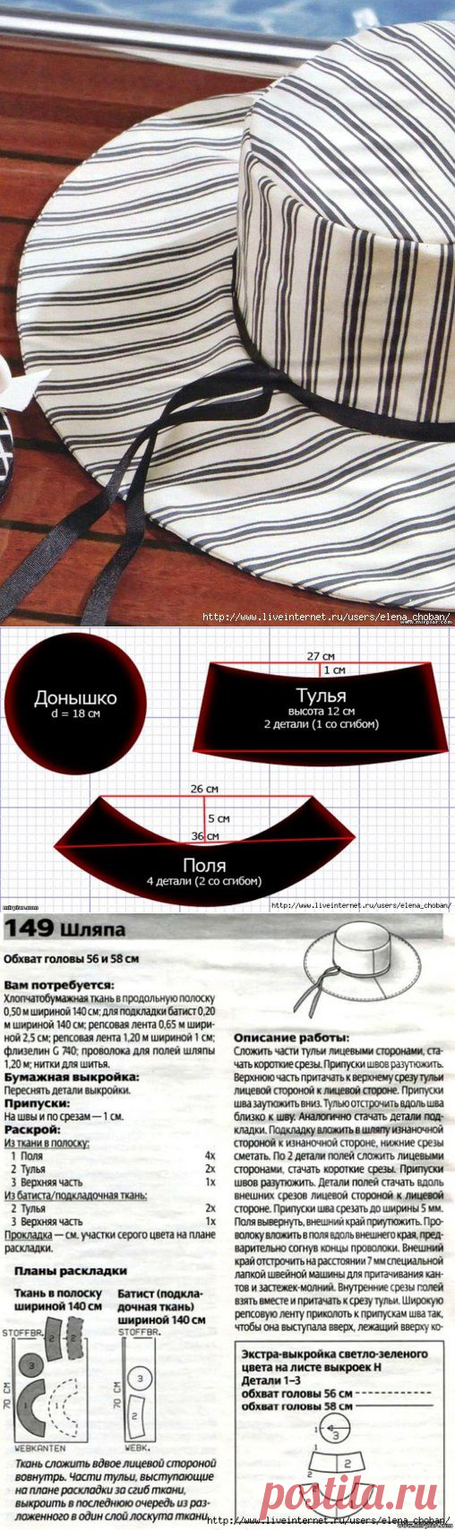 Выкройка шляпы | Подружки