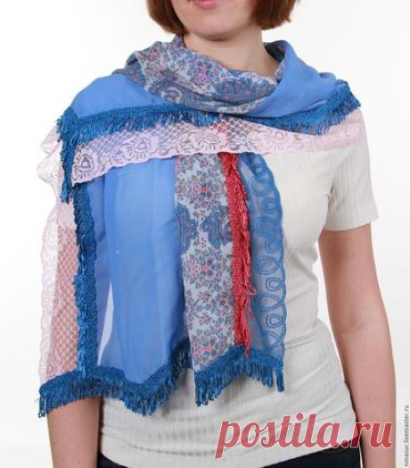 Купить Палантин &quot;Голубой и Розовый &quot; - шарф женский, легкий шарфик, легкий шарф