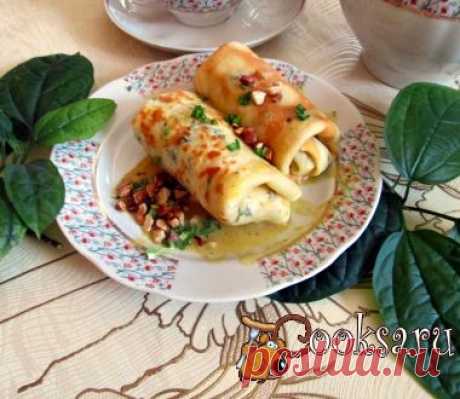 Блинчики с яйцами и зеленым луком с ароматным соусом рецепт с фото