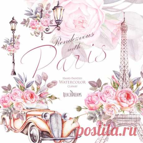 Paris Watercolor Clipart France Eiffel tower France Roses - Etsy UK