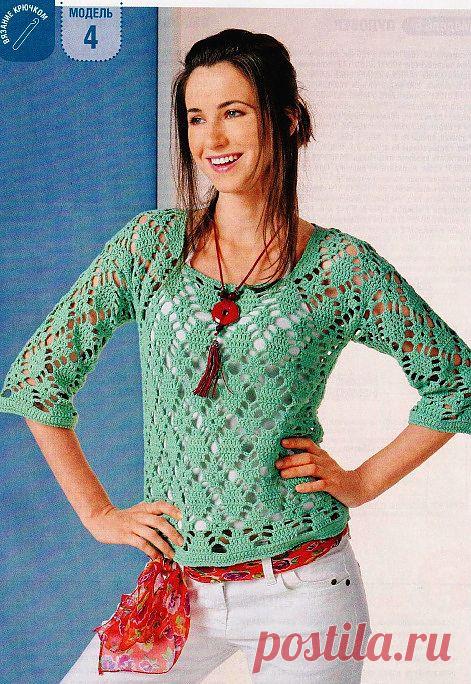 Ажурный пуловер из  ромбов | Вязание спицами, крючком, схемы вязания