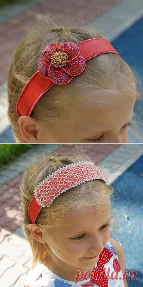 Создаем кожаный ободок с вышитым бисером цветком - делаем своими руками