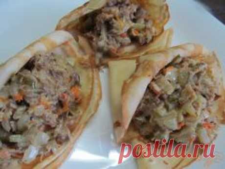 Блинчики с мясом и соленым огурцом - пошаговый рецепт с фото. Как приготовить.