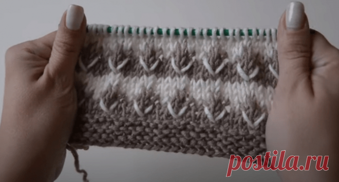 Классный двухцветный узор спицами. Просто и красиво | Вяжем Тут