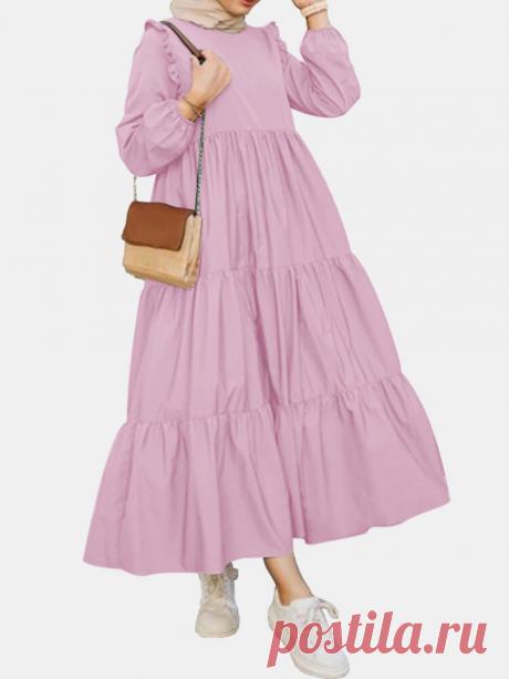 Многослойный однотонный плиссированный длинный рукав Платье Ваш друг поделился с вами модным сайтом и дает вам скидку до 20%! требуй это сейчас.