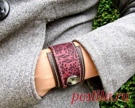 Leather Wrap Women's Bracelet Cuff, Florance in Brown &amp; Burgundy, Adjustable Size