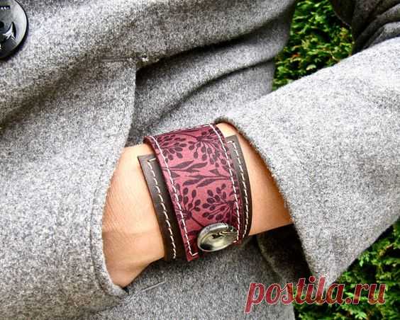 Leather Wrap Women's Bracelet Cuff, Florance in Brown & Burgundy, Adjustable Size