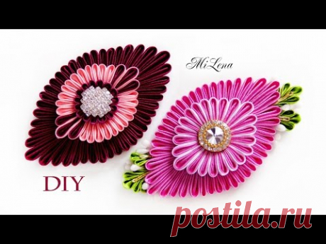 Овальный цветок канзаши / МК / DIY Kanzashi flower / Ribbon flower tutorial
