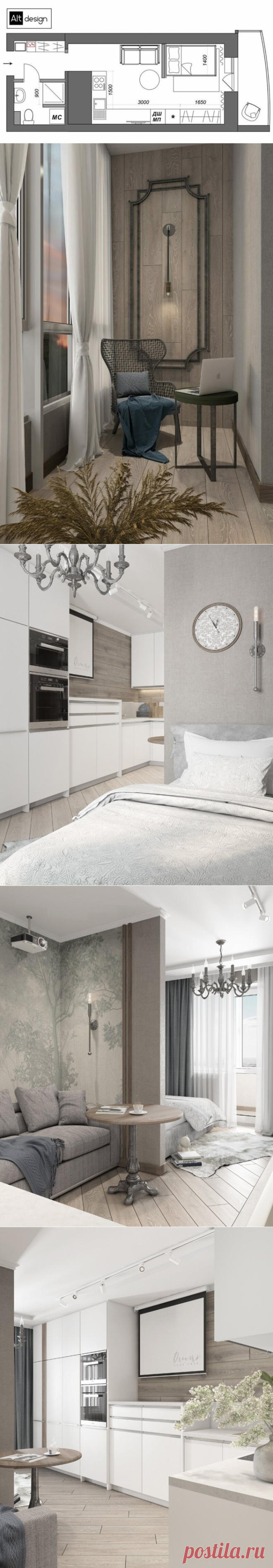 Проект квартиры-студии площадью 30 м², где спальня отделена перегородкой (с планировкой) | Architect Guide | Яндекс Дзен