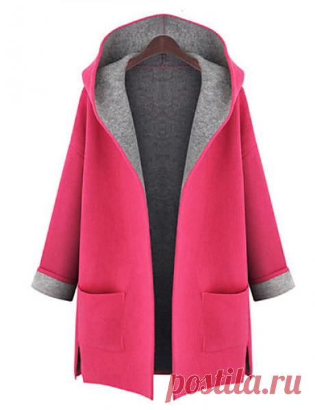 Женский Однотонный Пальто Капюшон,Большие размеры / Винтаж / Очаровательный Зима Красный / Желтый Длинный рукав,Полиэстер,Средняя 4463101 2016 – p.1 911,86