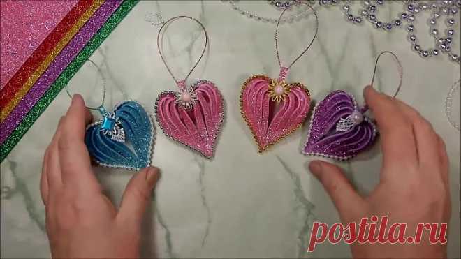 Ёлочные игрушки из фоамирана, сердечко своими руками - diy christmas ornaments  glitter foam heart