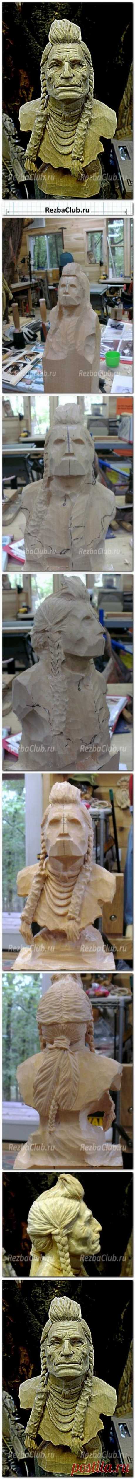 #285 Индеец в традиционном облачении - бюст | Резьба Клуб