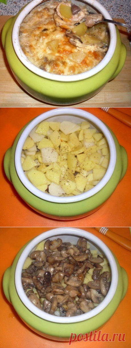 Жаркое из сердечек с грибами в горшочке или очень быстрый вкусный ужин