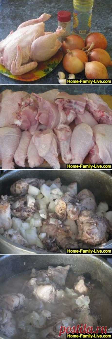 Курица с луком - пошаговый фоторецепт - курица тушеная в луковом соусеКулинарные рецепты