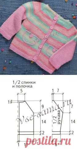 Полосатая кофточка спицами для малыша - Кофточки, жакеты для малышей спицами