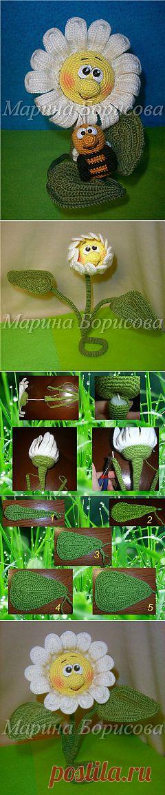 Ромашка и пчела крючком