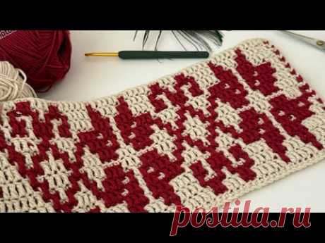 Техника вязания мозаики крючком с традиционными узорами #crochet #diy #mosaic #traditional