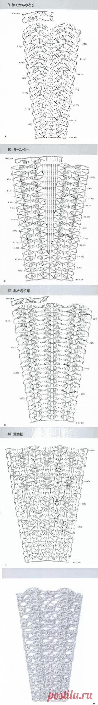 Схемки из японского (китайского?) журнала 2 часть /  крючком / Женская одежда крючком. Схемы.