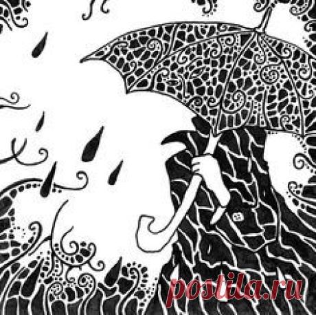 Framed black and white art print "Rainy Day". Ink drawing graphics. Z…