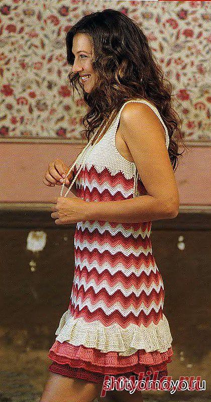 Бесплатные модели вязания крючком: полосатое платье с воланами/Платья, туники и сарафаны/Вязание/Статьи / Шитье, вязание, рукоделие, бисероплетение