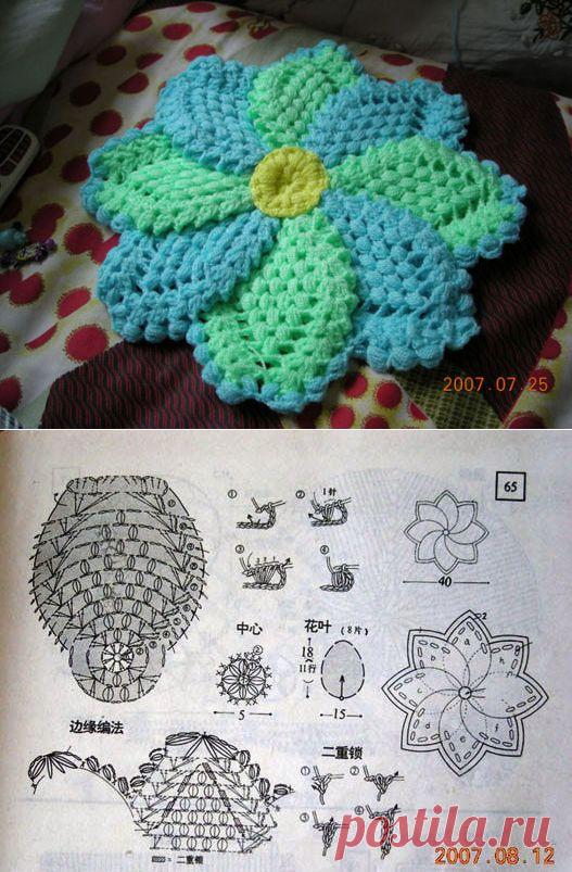 КОВРИК - СИДУШКА ИЗ ПЫШНЫХ ЛЕПЕСТОЧКОВ.