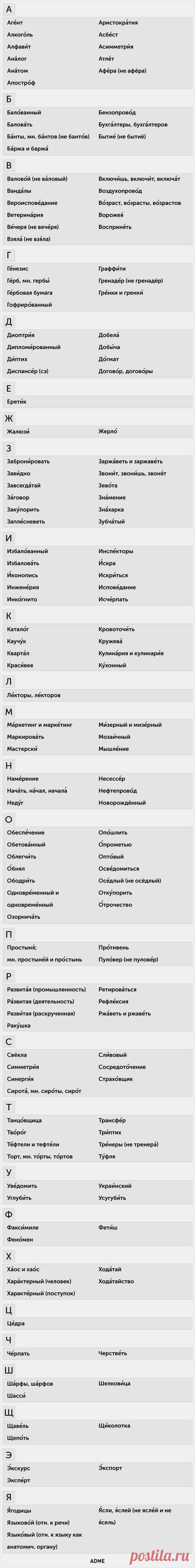 150 слов с правильным ударением