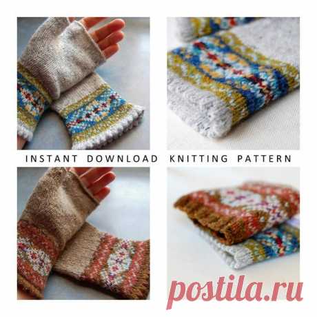Knitting Pattern Fair Isle Fingerless Gloves PDF Instant | Etsy
