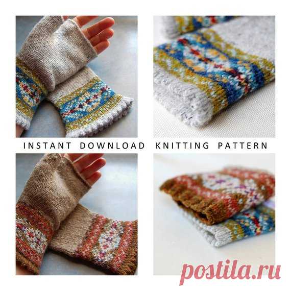 Knitting Pattern Fair Isle Fingerless Gloves PDF Instant | Etsy