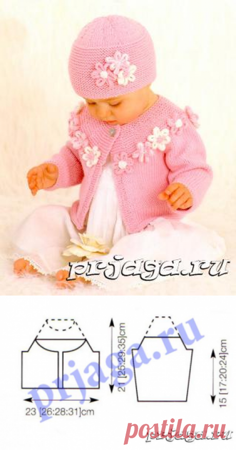 Детская кофточка спицами с цветочками