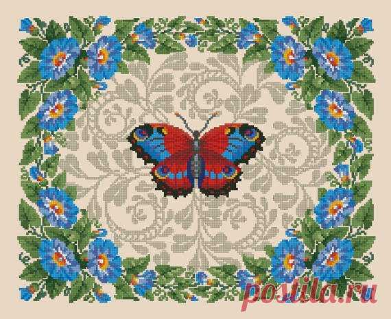 Peacock eye butterfly vintage cross stitch by MagicOfNeedle