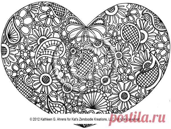 Heart Zentangle Doodle Drawing Lineart by KathyAhrens on deviantART